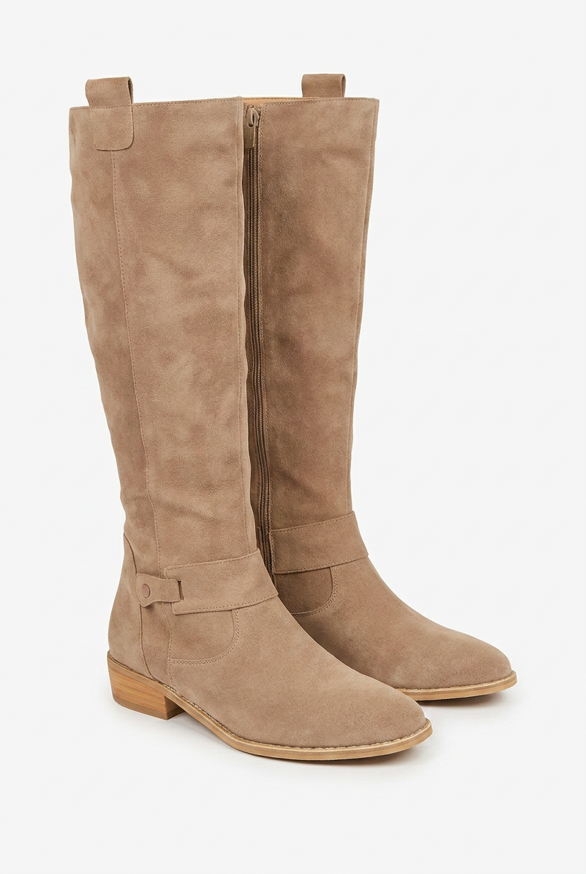 Block Heel Side Slip Knee High Boots Women