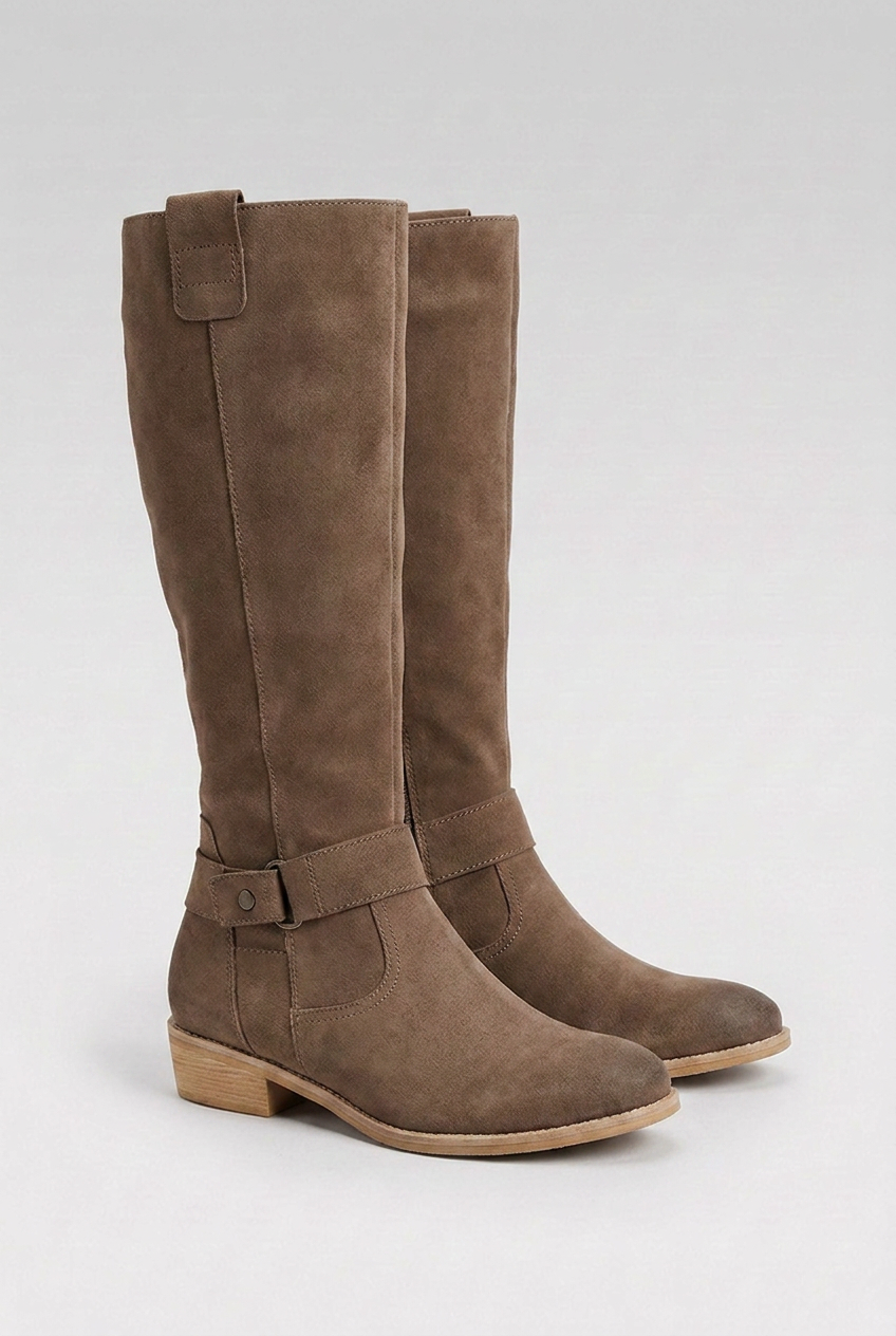 Block Heel Side Slip Knee High Boots Women