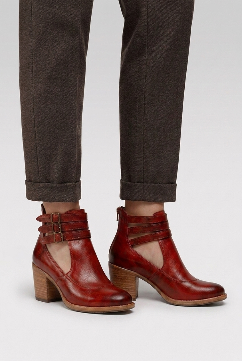 Buckle Strap Block Heel Ankle Boots Women