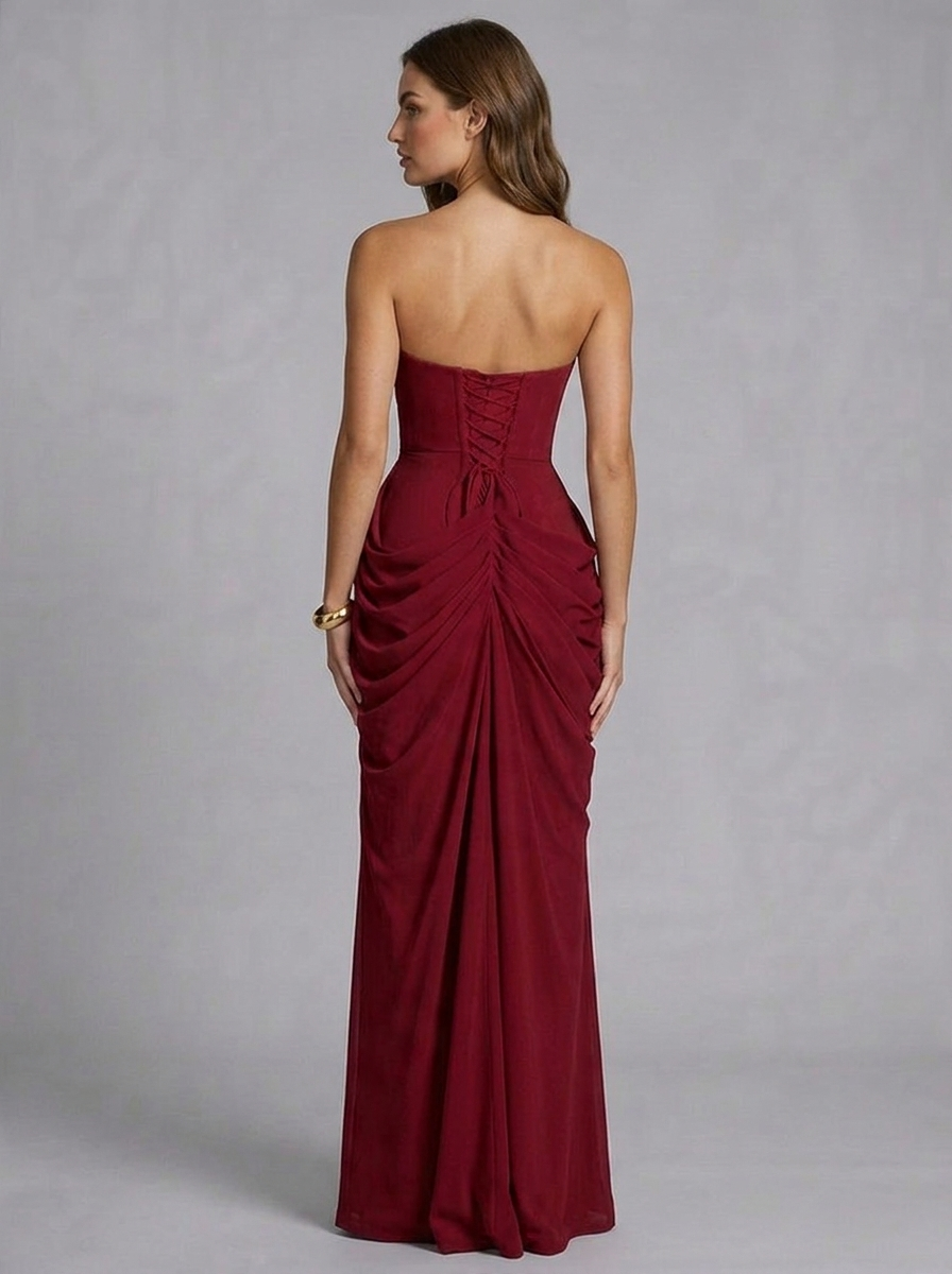 Strapless Draped High Split Graduation Dress