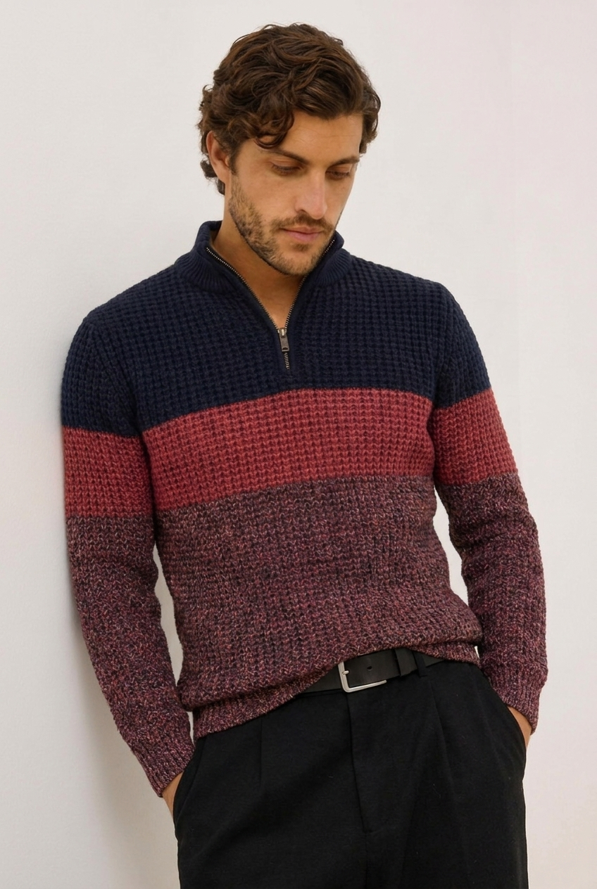 Colour Block Knit Quarter Zip Jumper Men