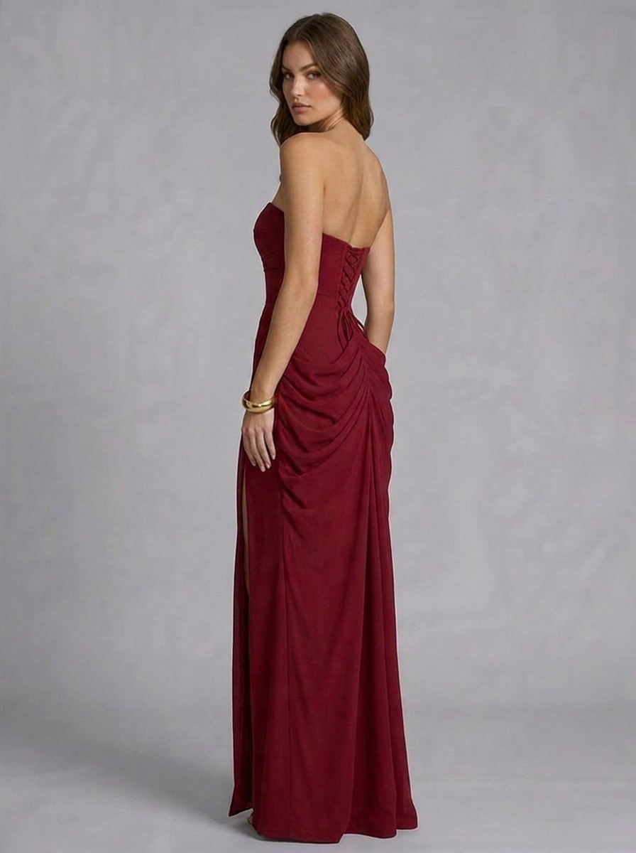 Strapless Draped High Split Graduation Dress