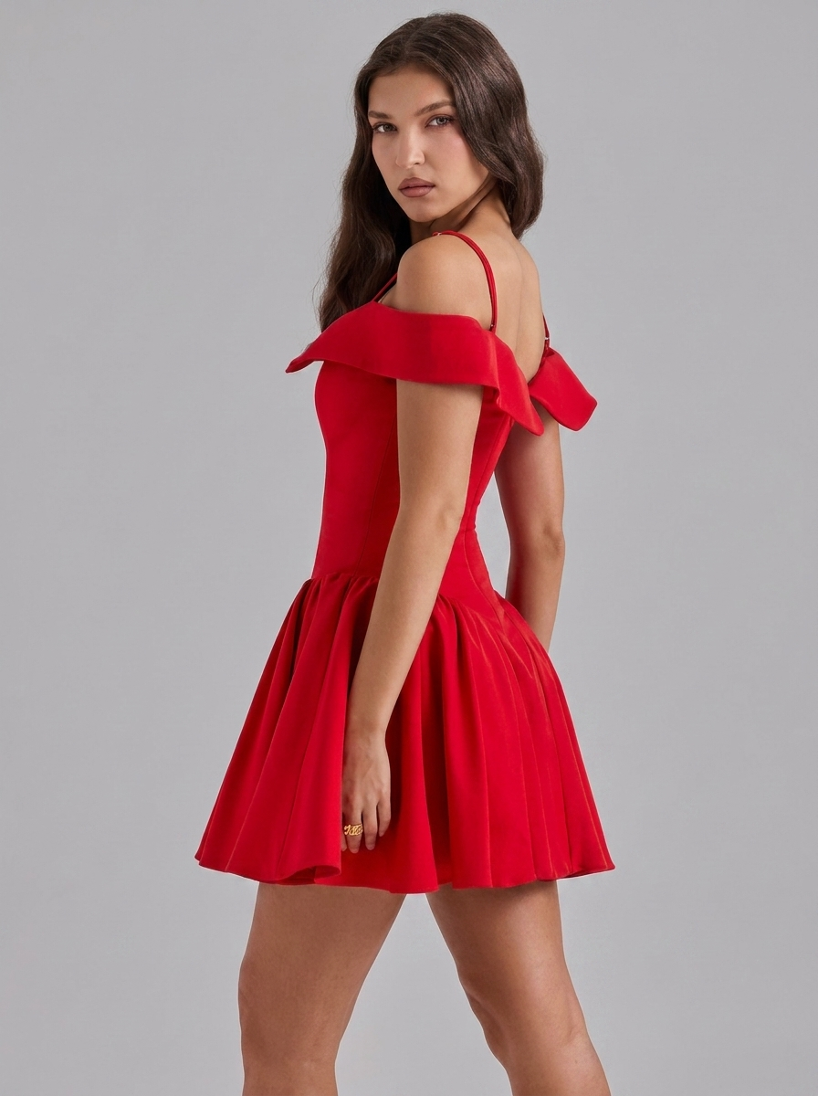 Off Shoulder Puffball Full Skirt Mini Dress