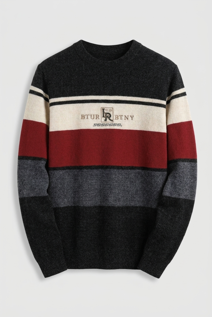 Striped Crew Neck Lightweight Fleece Jumper Men