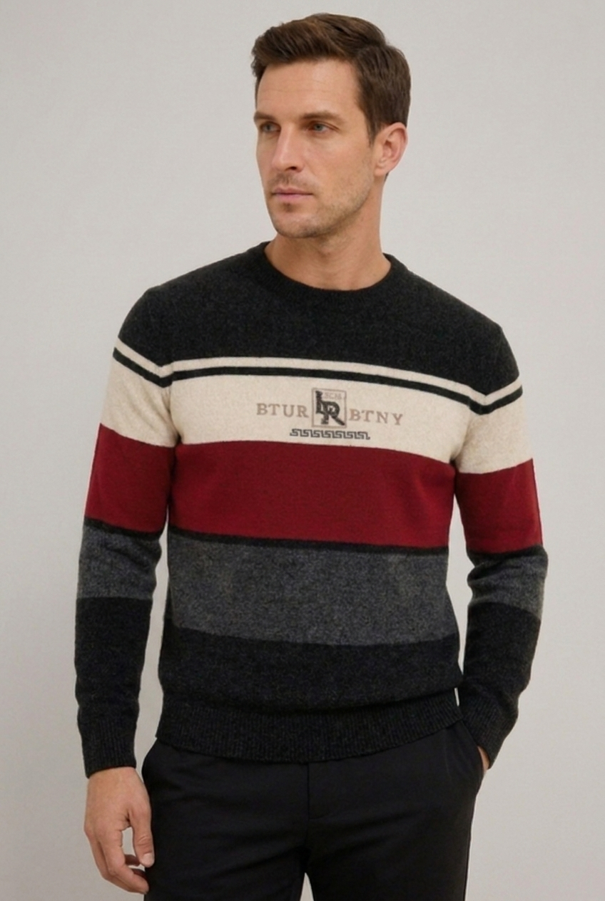 Striped Crew Neck Lightweight Fleece Jumper Men