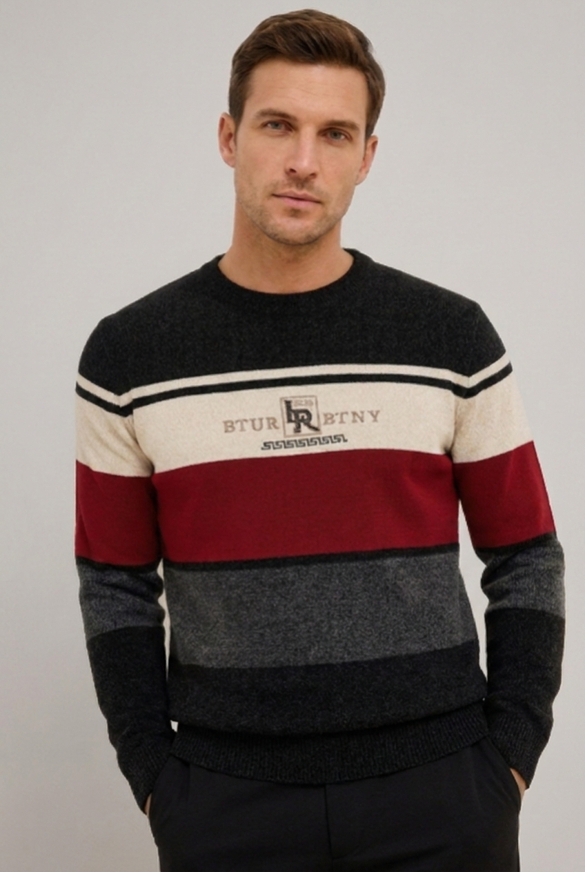 Striped Crew Neck Lightweight Fleece Jumper Men