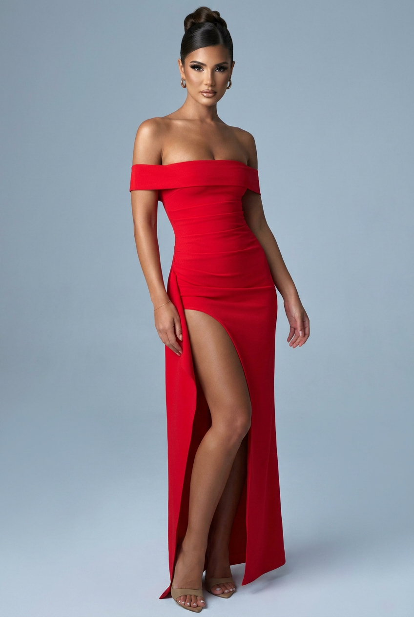 Off Shoulder Bardot Split Bodycon Maxi Dress Women