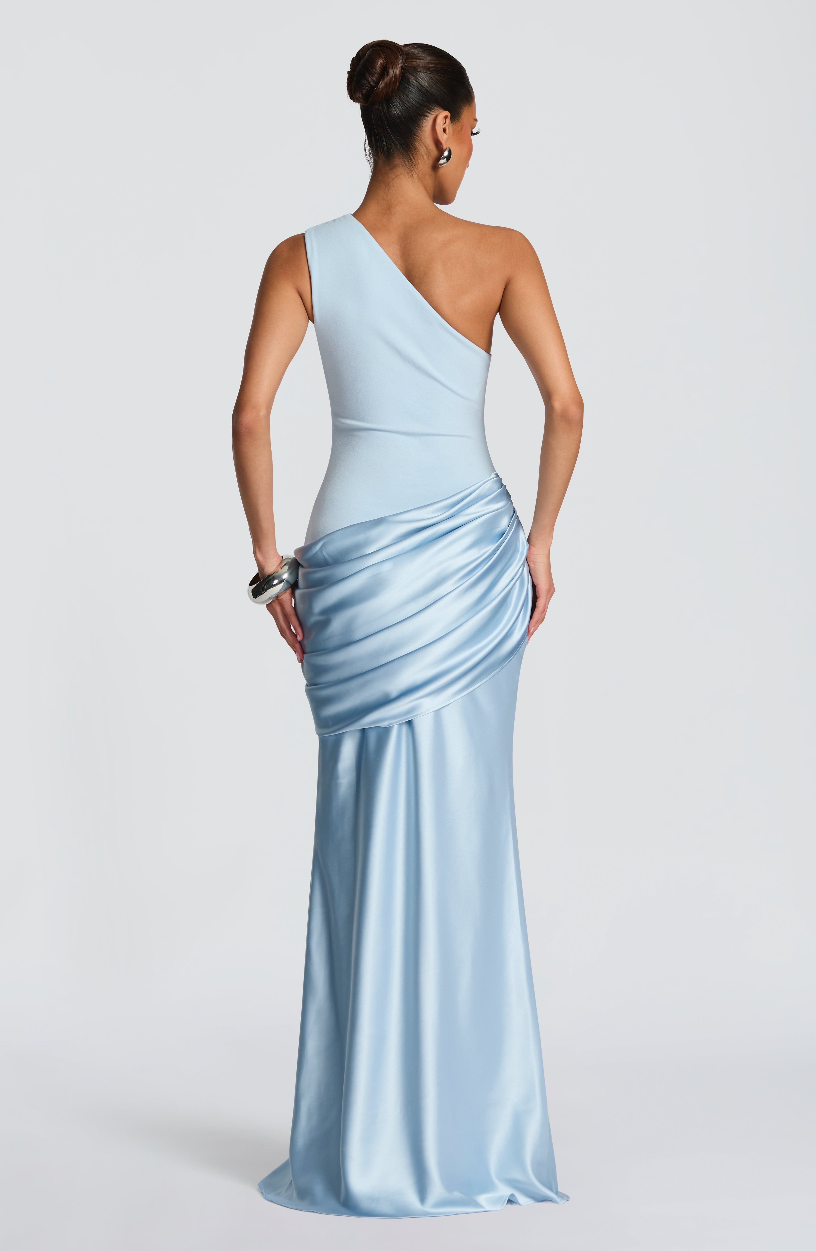 One Shoulder Ruched Draped Satin Style Graduation Dress