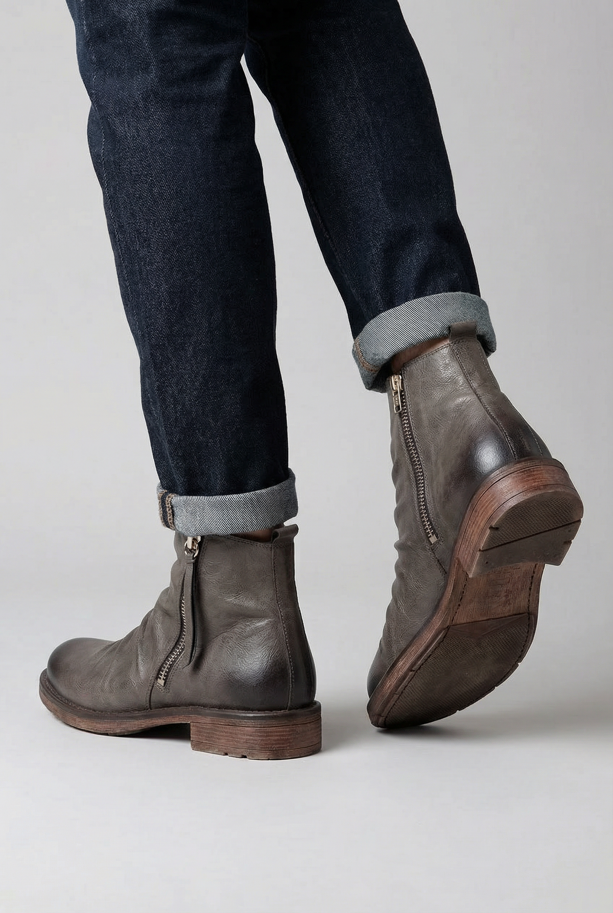 Men’s Side Zip Low Heel Ankle Boots