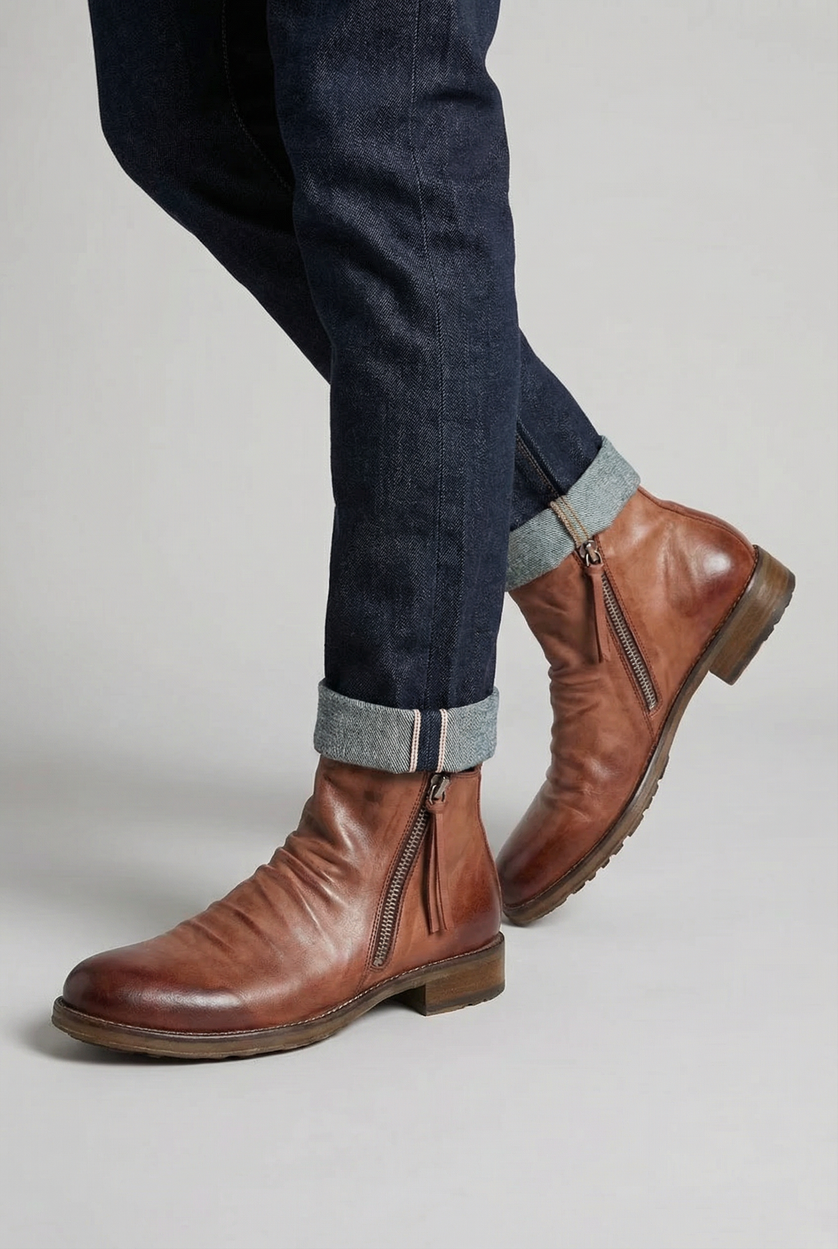 Men’s Side Zip Low Heel Ankle Boots