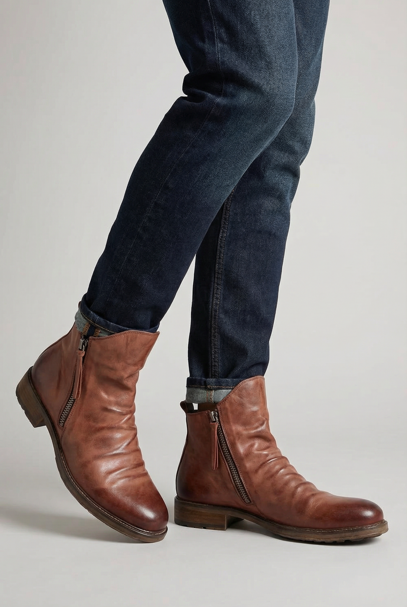 Men’s Side Zip Low Heel Ankle Boots
