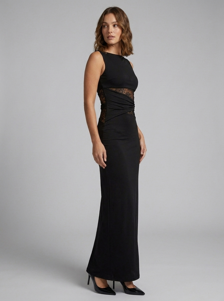 Black Sleeveless Lace Occasion Maxi Dress