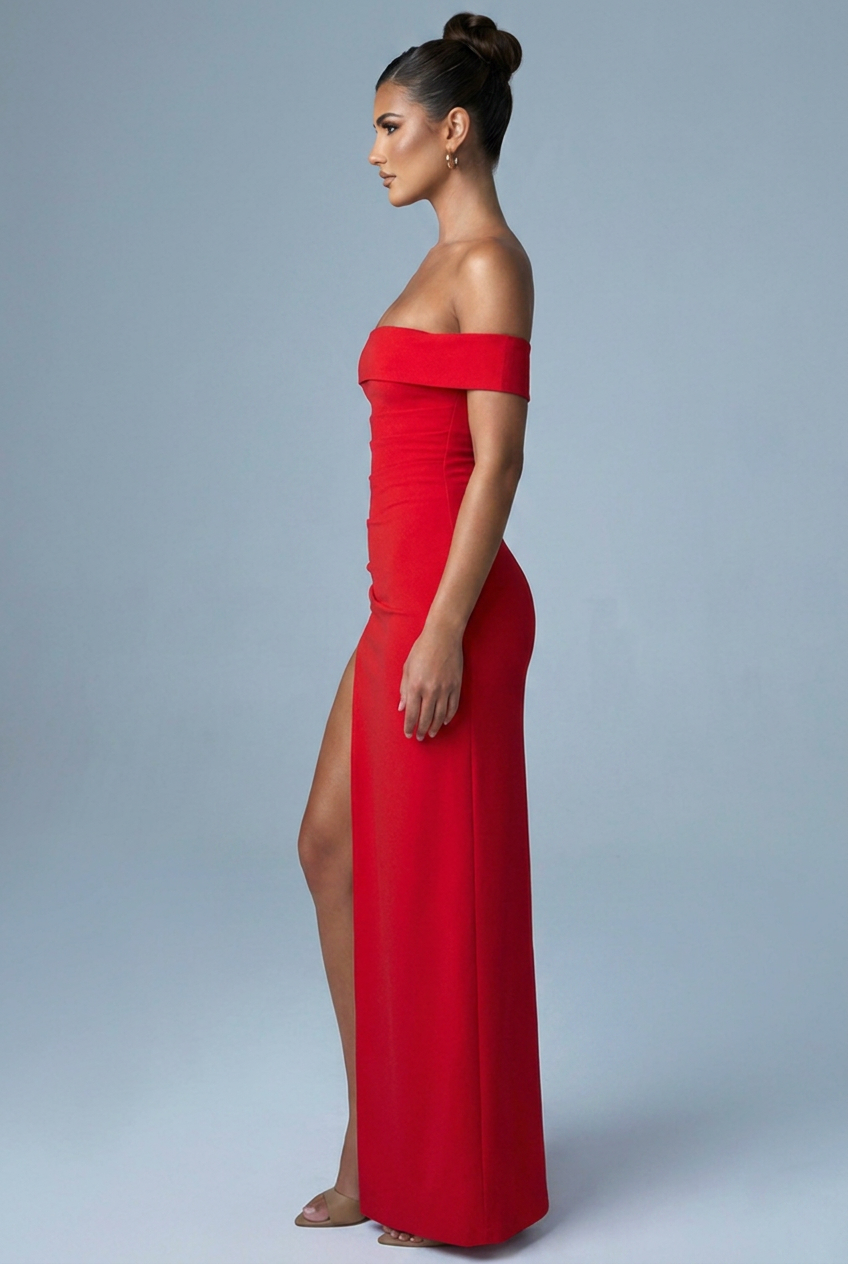 Off Shoulder Bardot Split Bodycon Maxi Dress Women