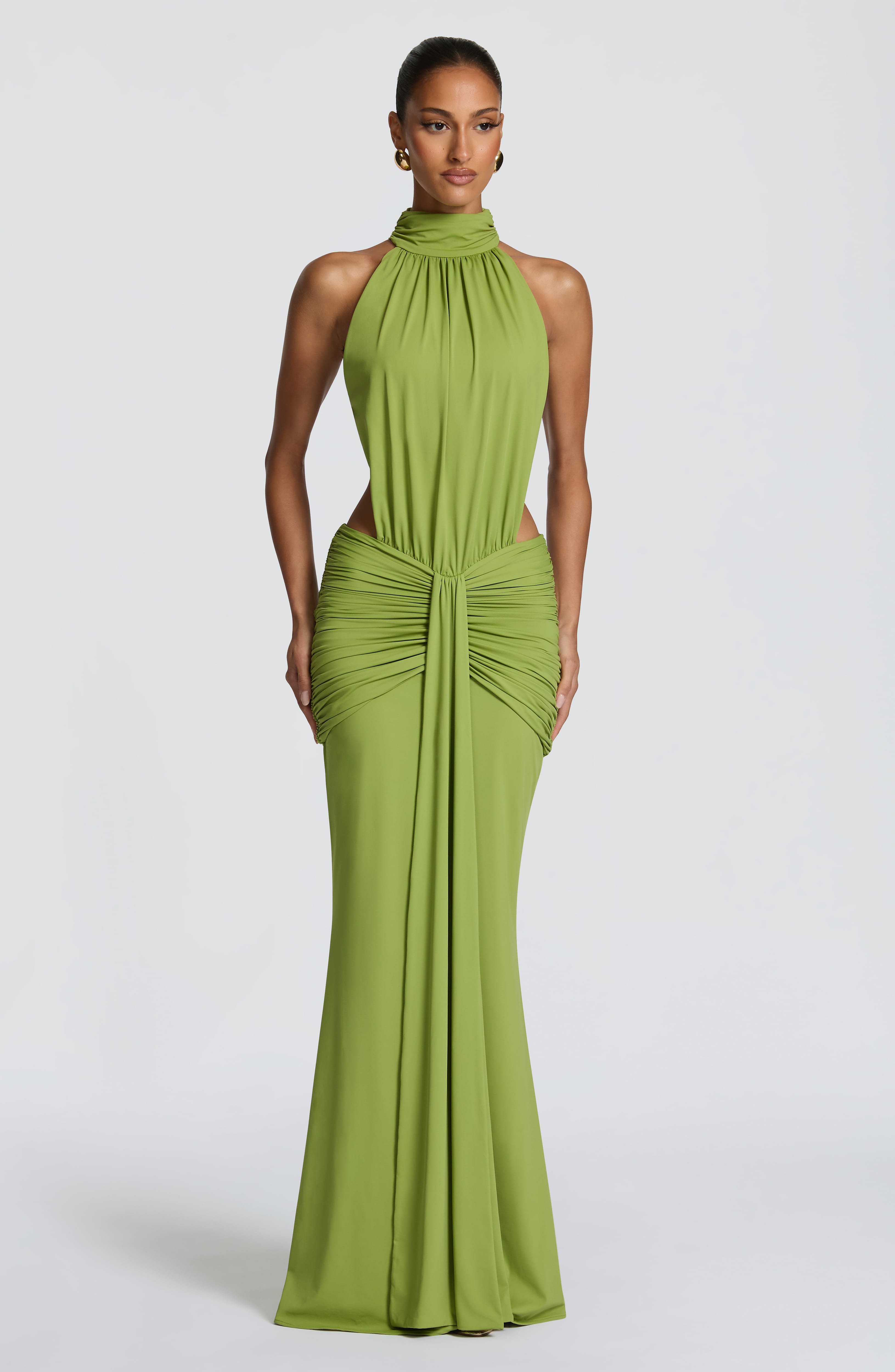 Green Halter Neck Cut Out Graduation Dress