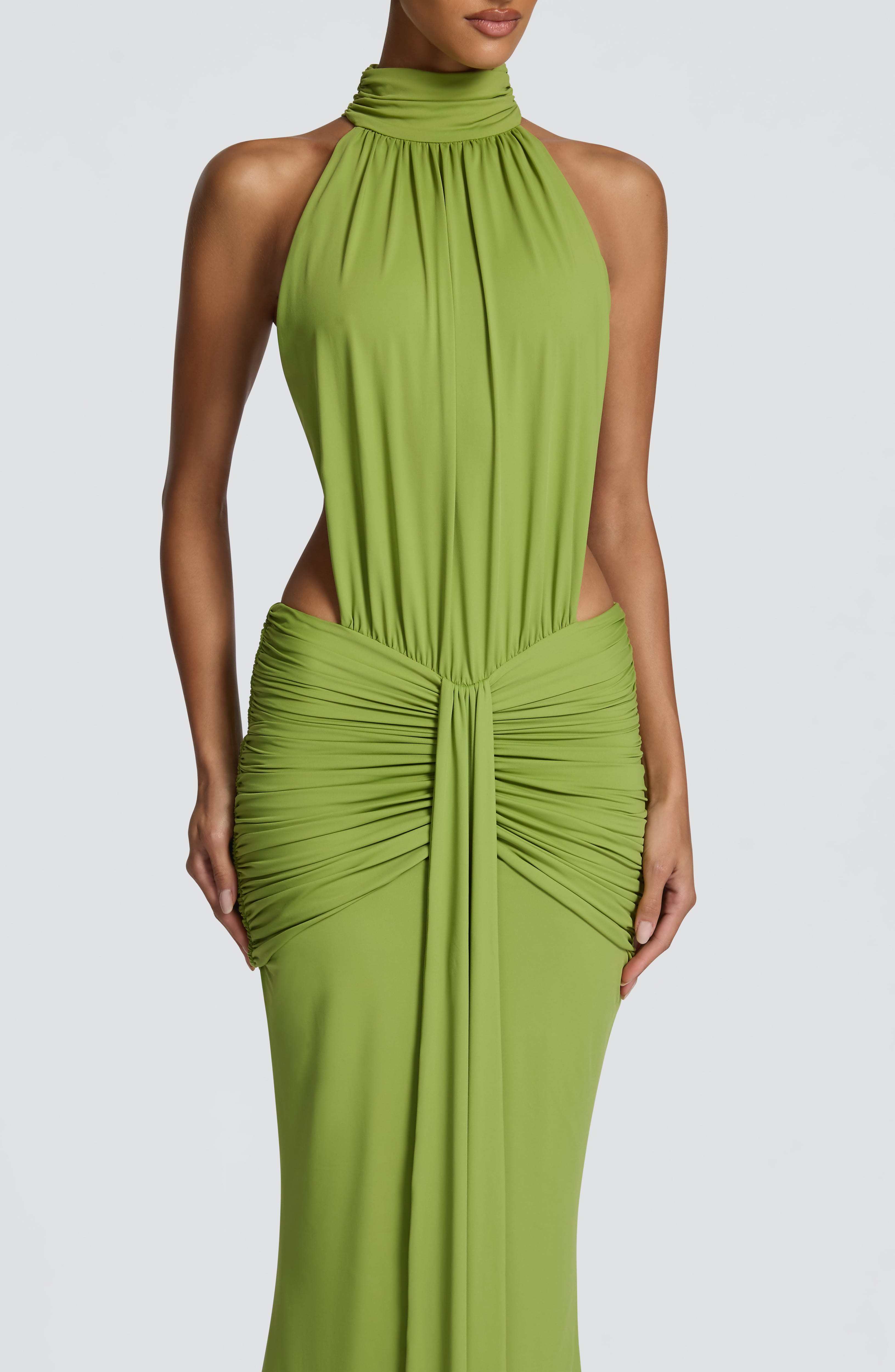 Green Halter Neck Cut Out Graduation Dress