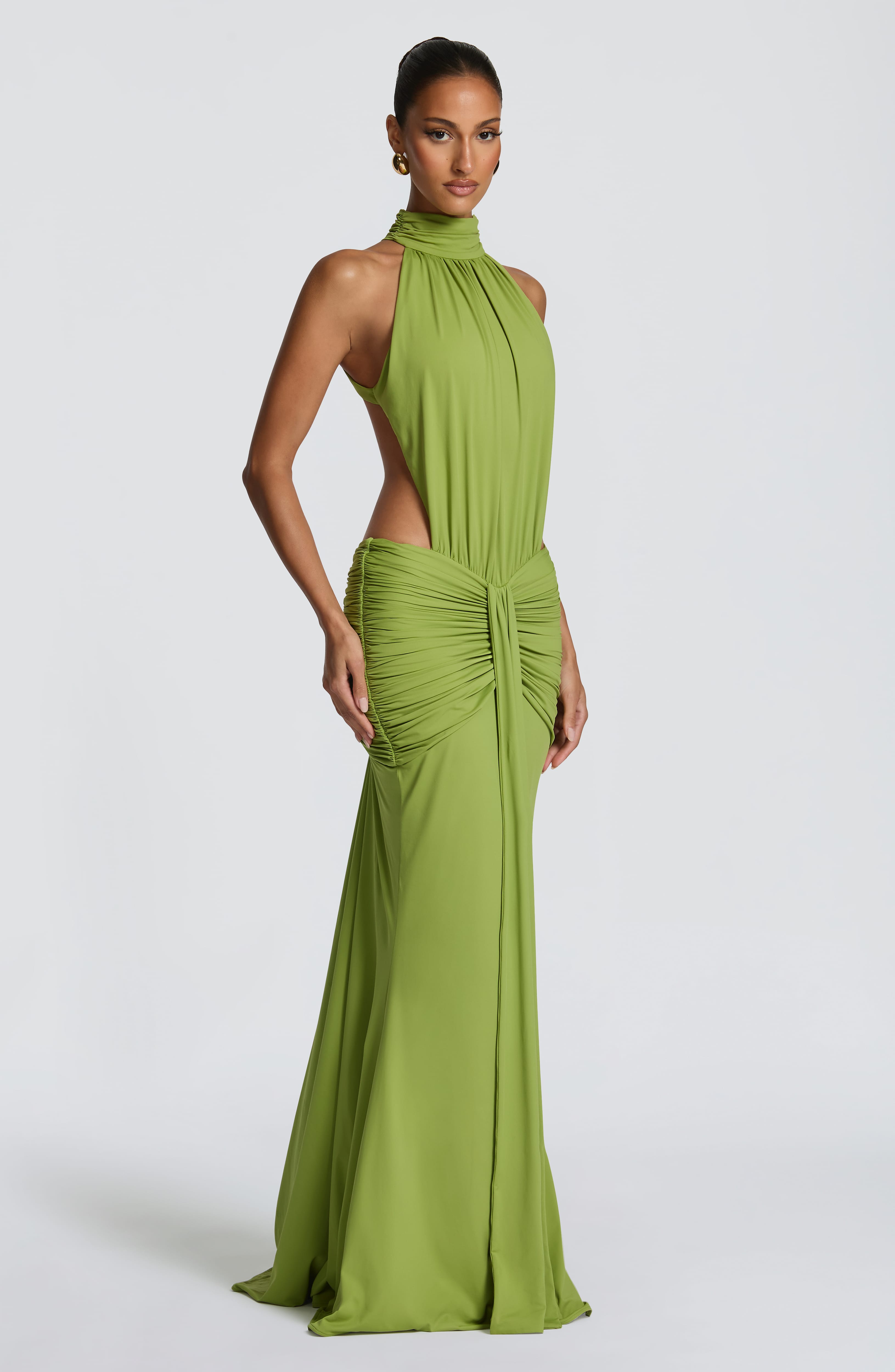 Green Halter Neck Cut Out Graduation Dress