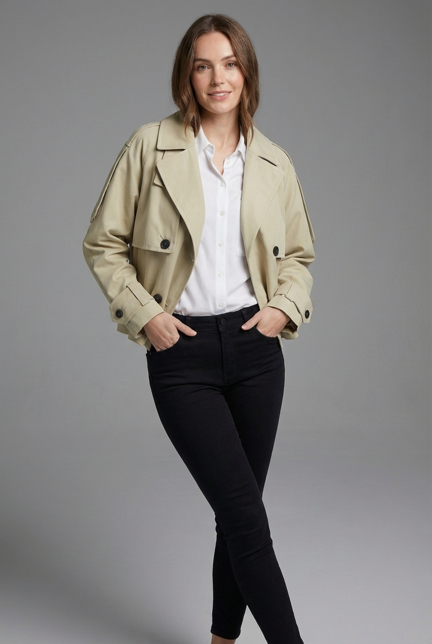 Women’s Cropped Trench Coat Lightweight Outerwear