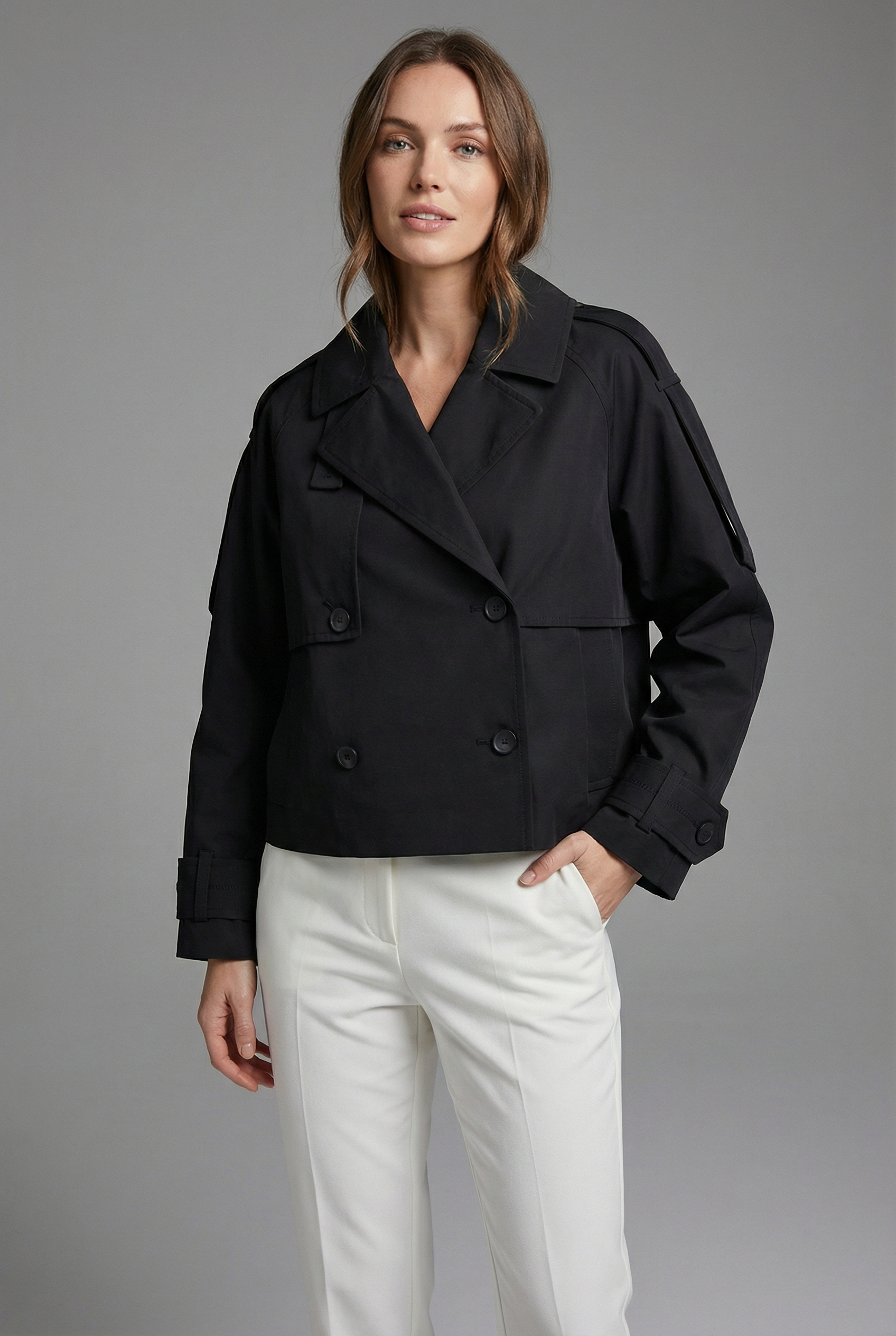 Women’s Water Repellent Cropped Trench Coat Lightweight Outerwear