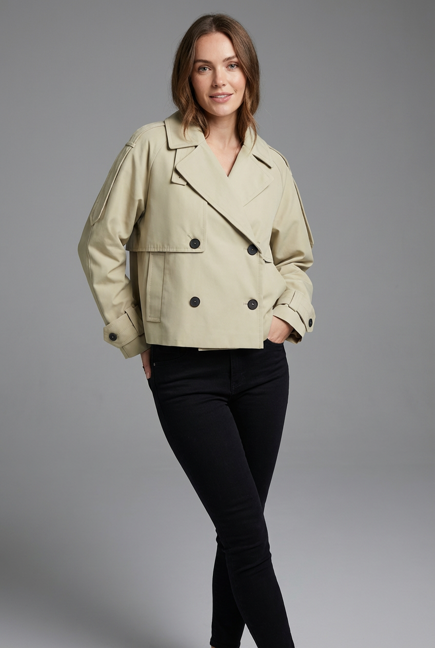 Women’s Cropped Trench Coat Lightweight Outerwear