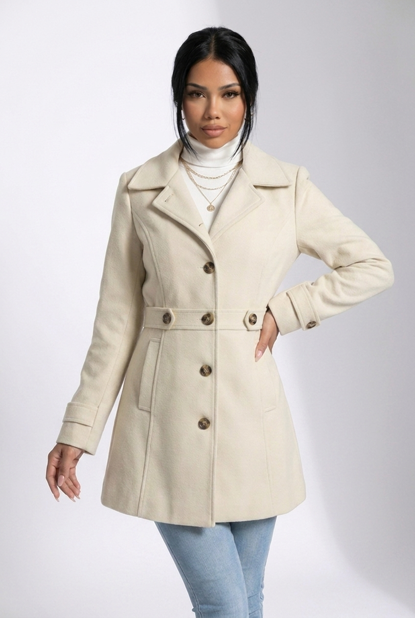 Structured Belted Wool Style Midi Coat Women