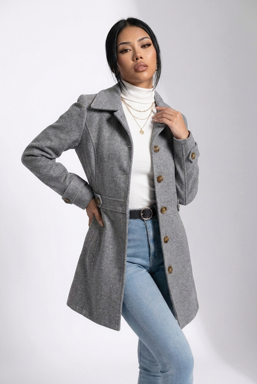 Structured Belted Wool Style Midi Coat Women