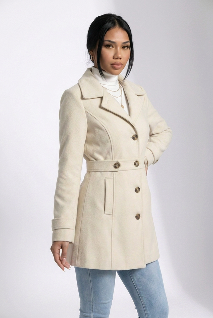 Structured Belted Wool Style Midi Coat Women
