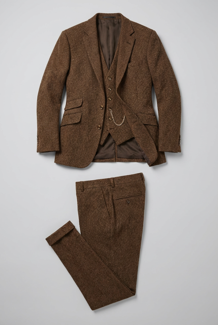Men’s Three-Piece Tweed Tuxedo – Classic Tailored Suit Set Formal Suit