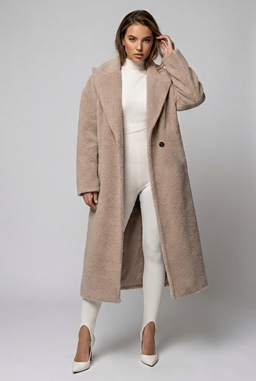 Oversized Longline Wool Style Lapel Coat Women