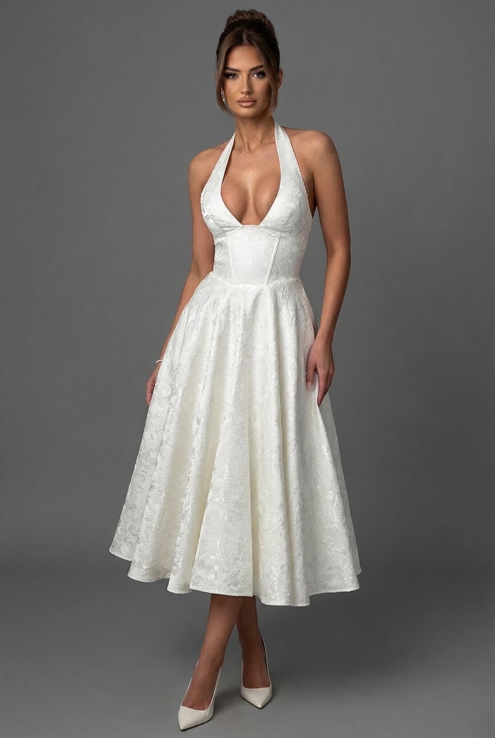 Ascot Halterneck Bow Tie Full Skirt Midi Dress