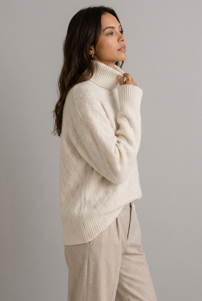 Cosy Textured Ribbed Turtleneck Knit Jumper Women