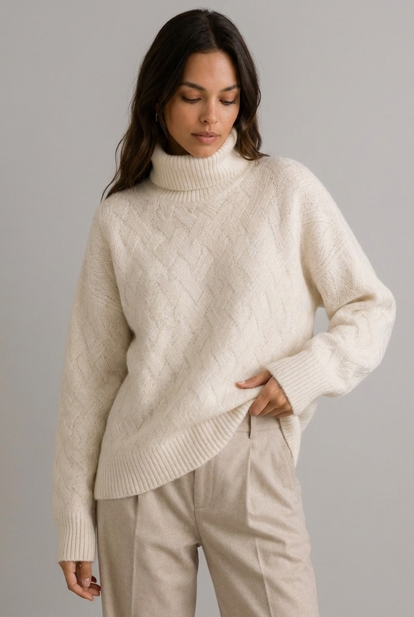 Cosy Textured Ribbed Turtleneck Knit Jumper Women