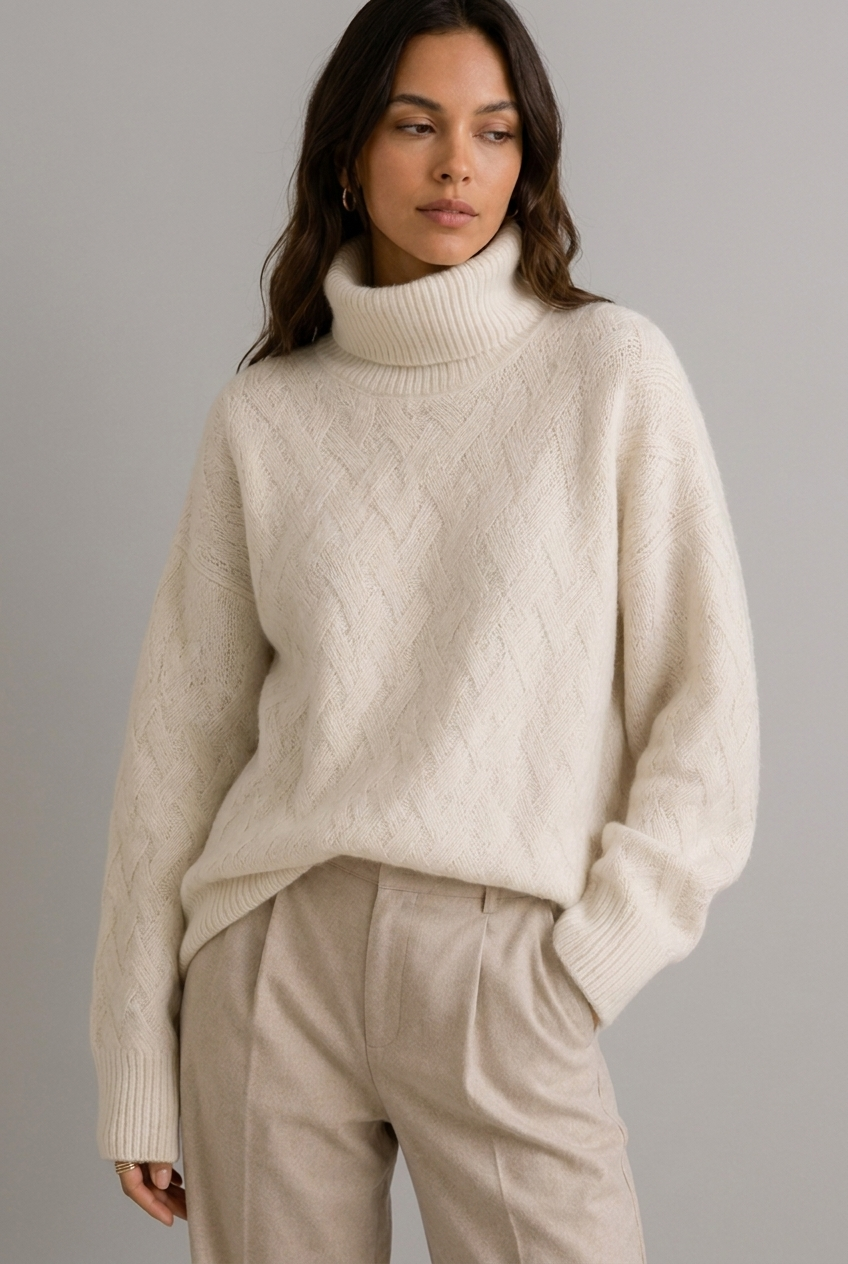 Cosy Textured Ribbed Turtleneck Knit Jumper Women