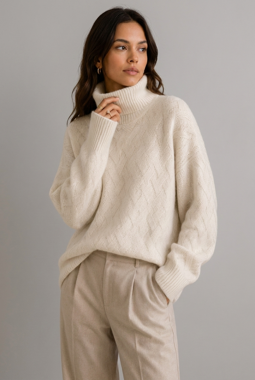 Cosy Textured Ribbed Turtleneck Knit Jumper Women