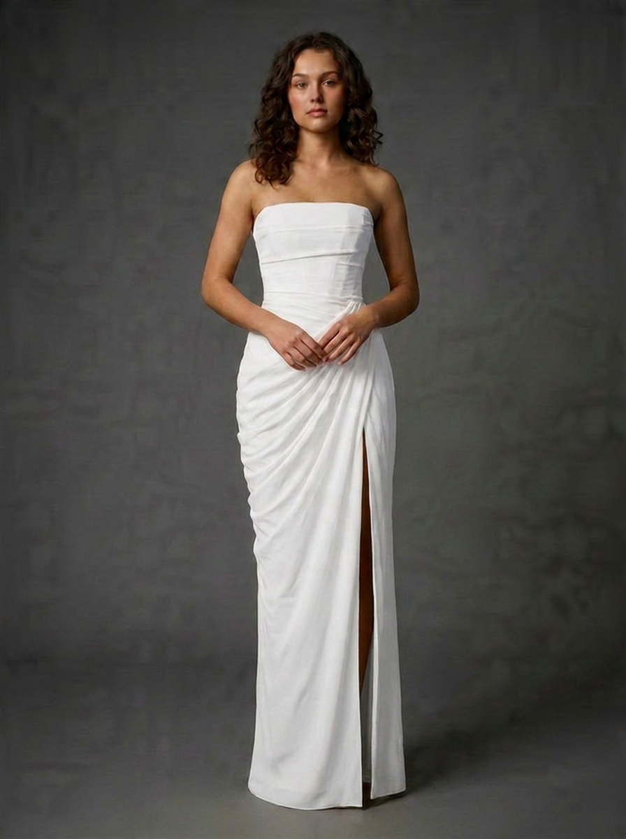 Strapless Draped High Split Prom Maxi Dress
