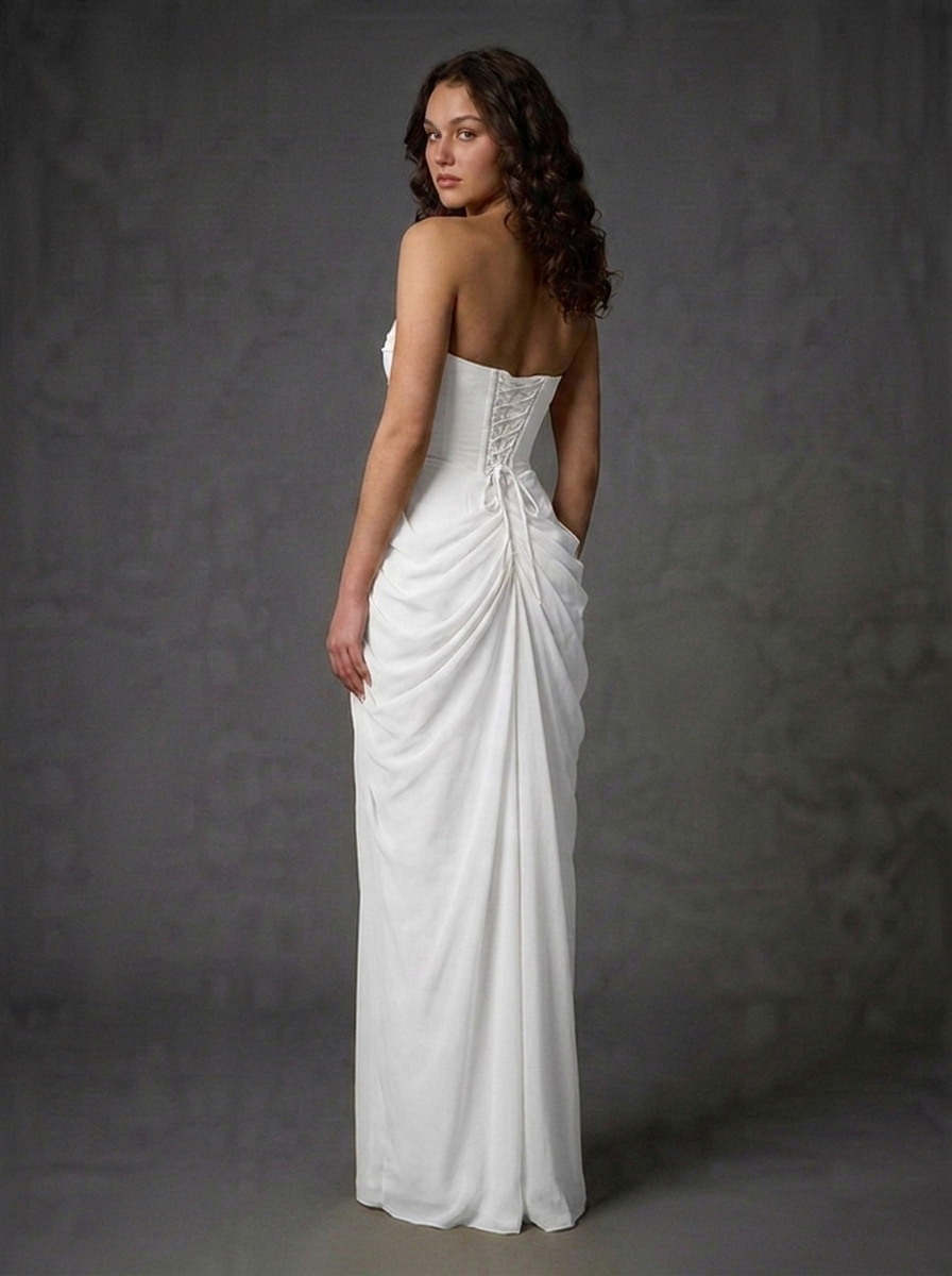 Strapless Draped High Split Prom Maxi Dress