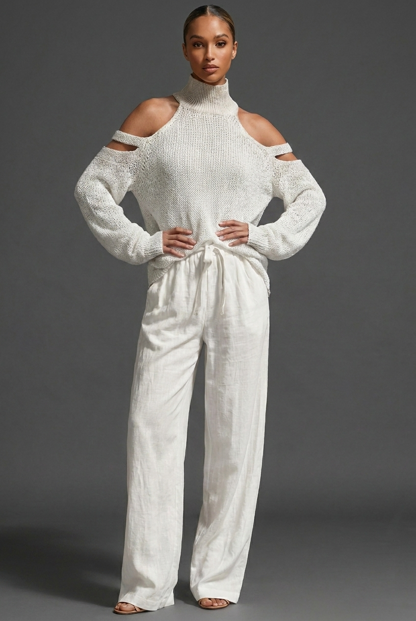 High Neck Knit Style Jumper Wide Leg Co-ord Set