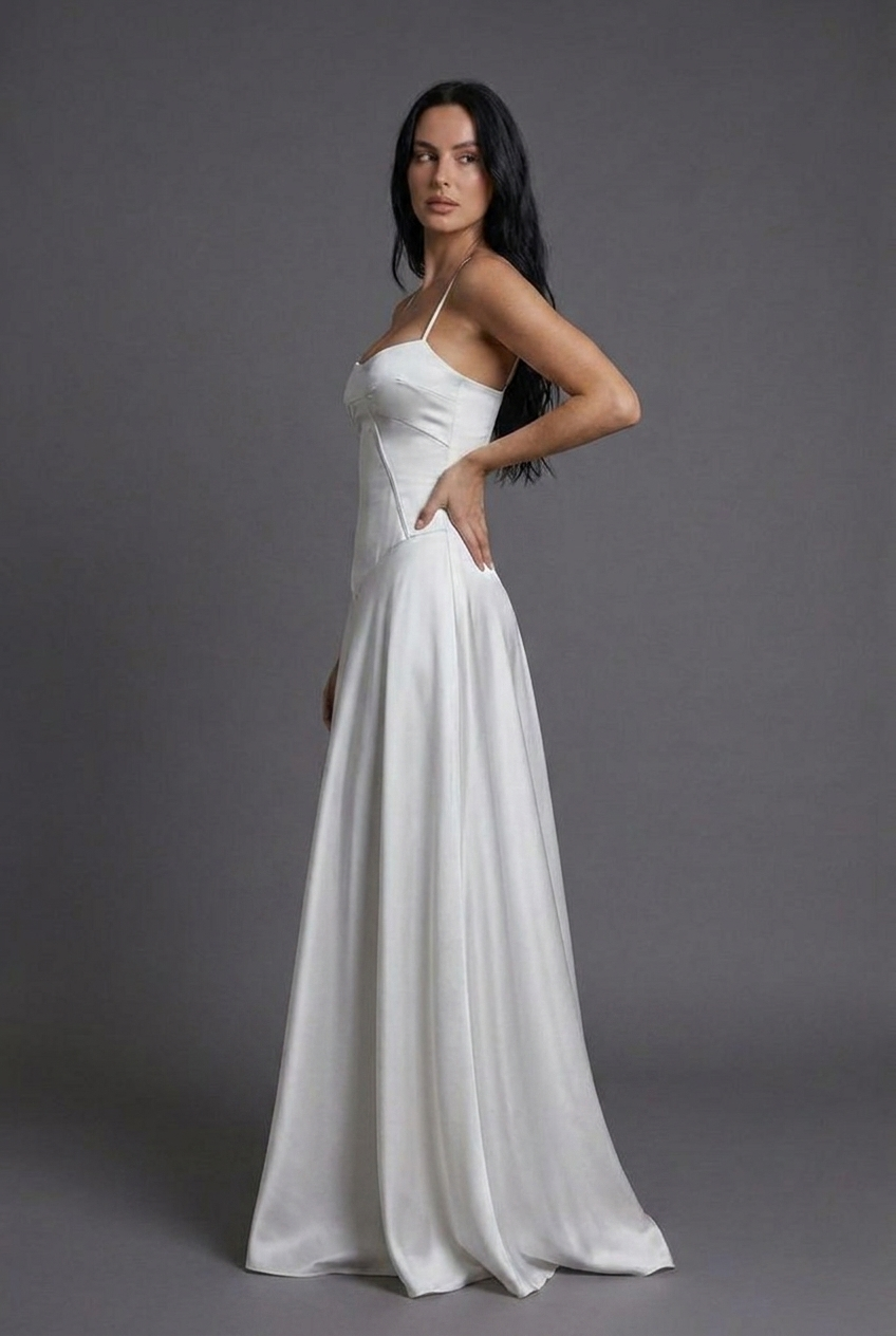 Square Neck Satin Style Wedding Guest Maxi Dress