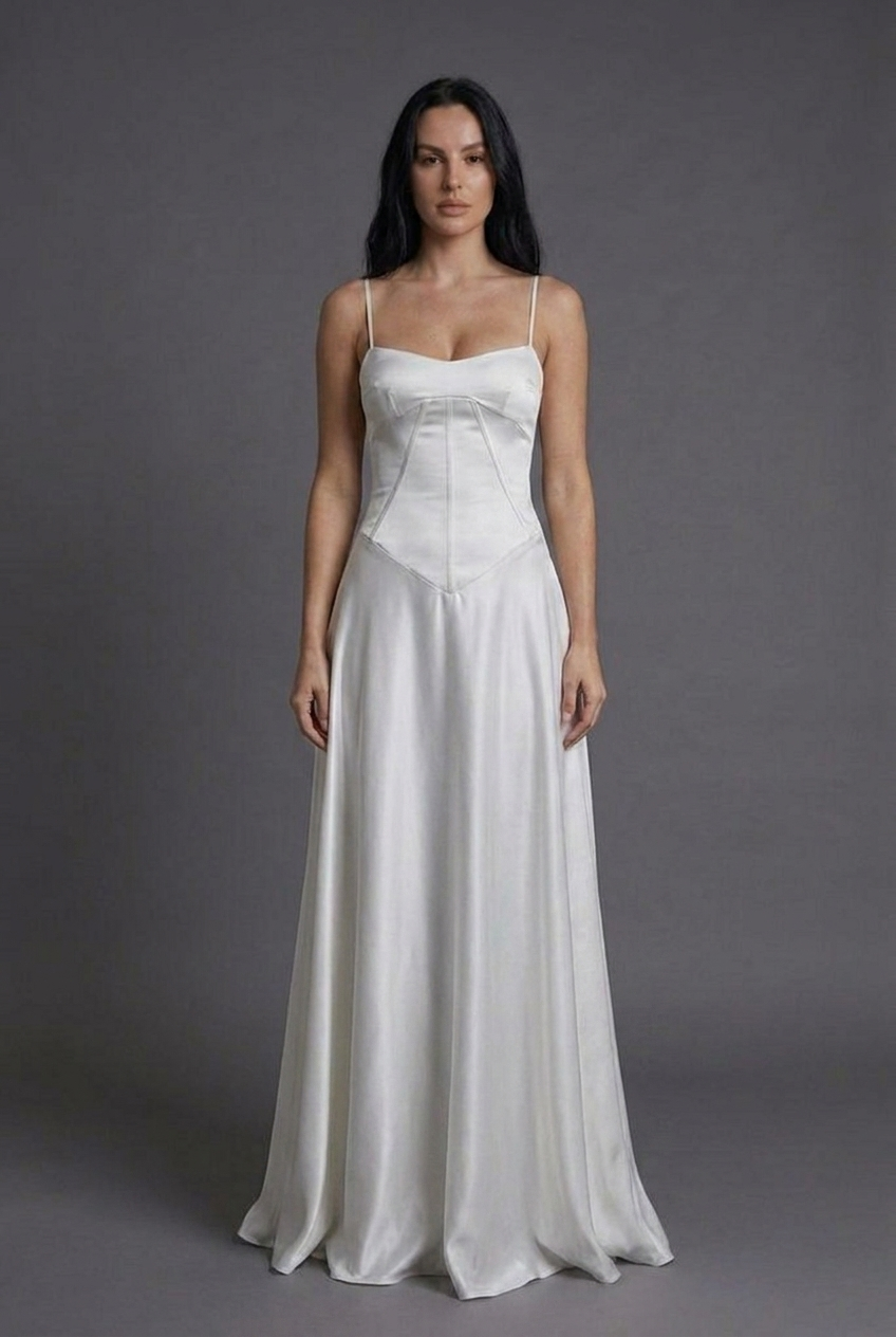 Square Neck Satin Style Wedding Guest Maxi Dress