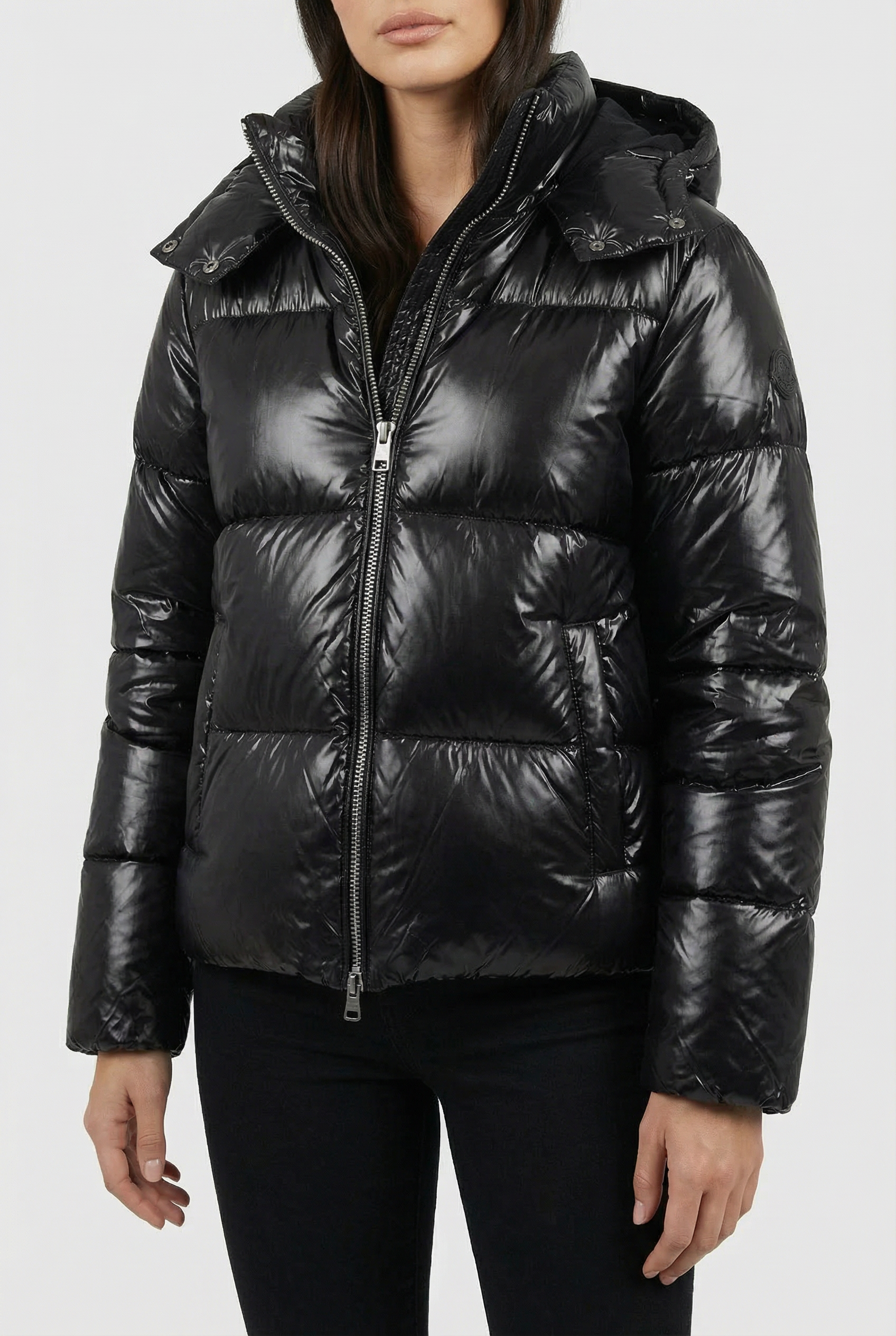 Women's Glossy Hooded Full-Zip Front Puffer Jacket