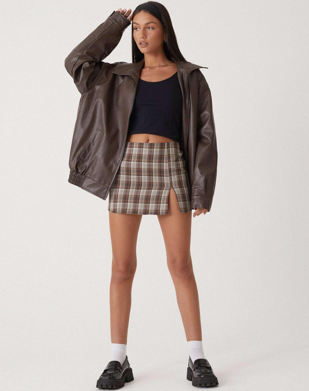 Women’s Brown Check Tailored  Blazer Jacket Casual Everyday Style