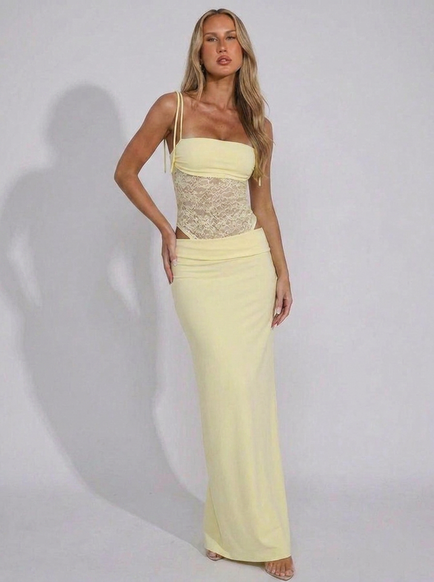 Sheer Lace Cut Out Occasion Maxi Dress