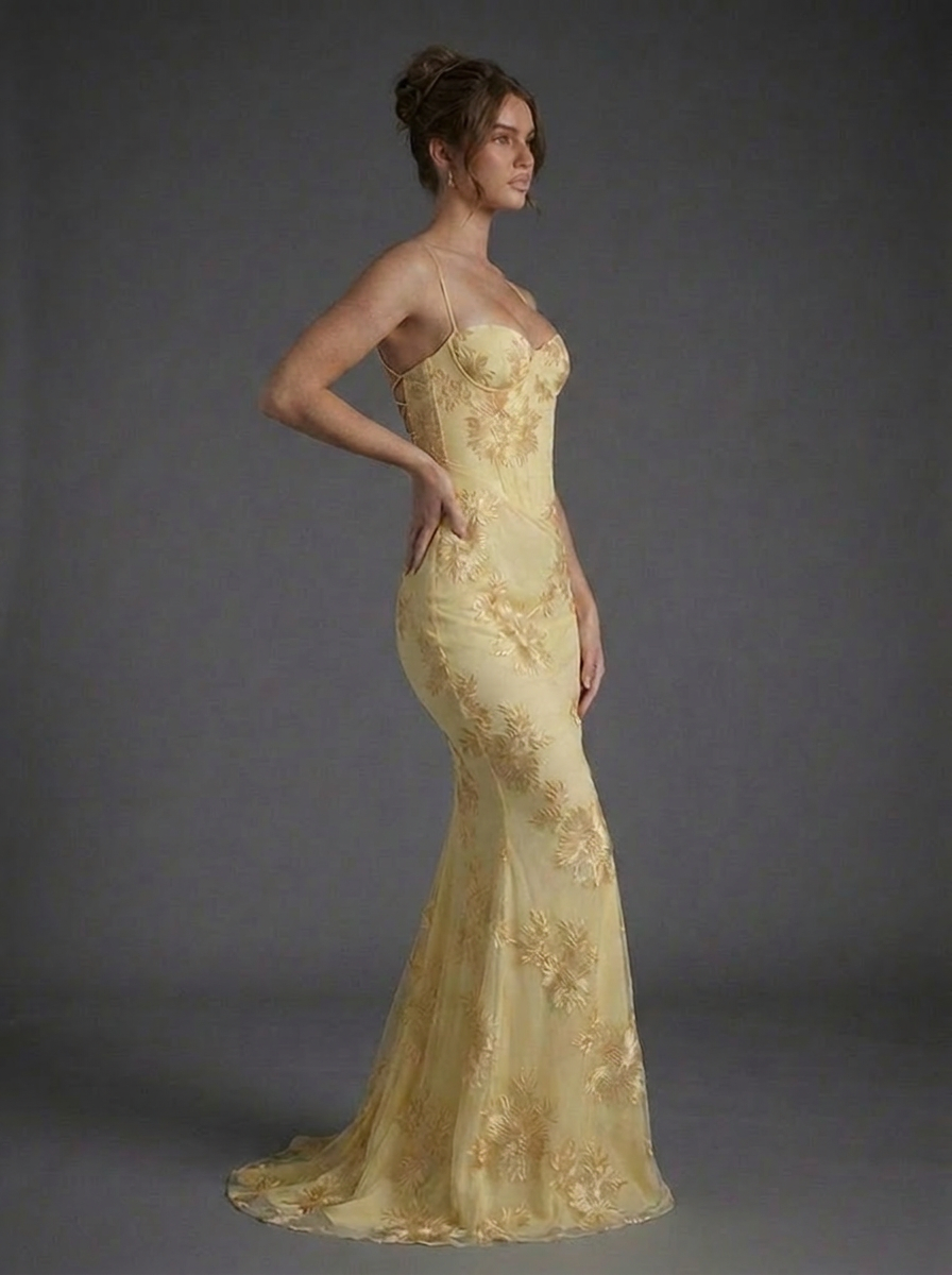 Strappy Embroidered Corset Fishtail Graduation Dress