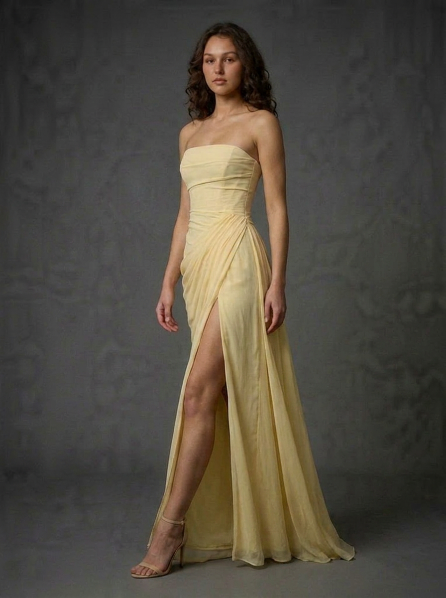 Strapless Draped High Split Prom Maxi Dress