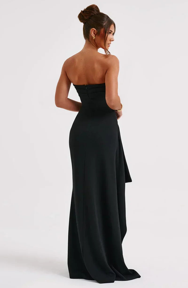 Women’s Strapless Maxi Cocktail Occasion Dress with Leg Split