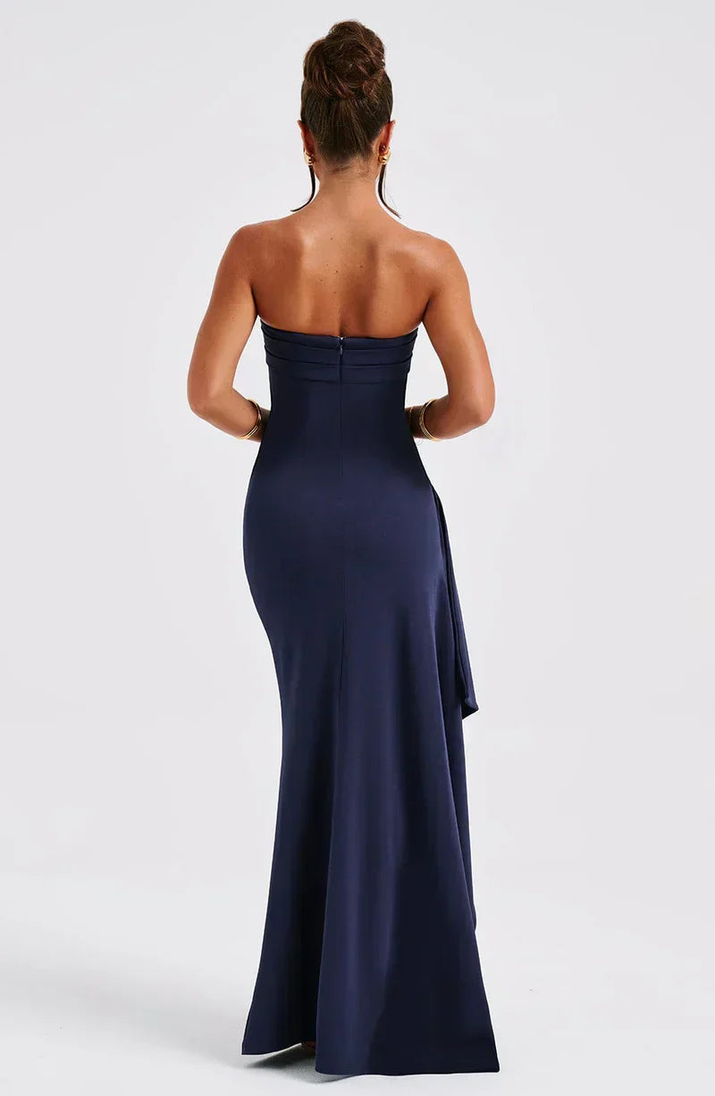 Women’s Strapless Maxi Cocktail Occasion Dress with Leg Split