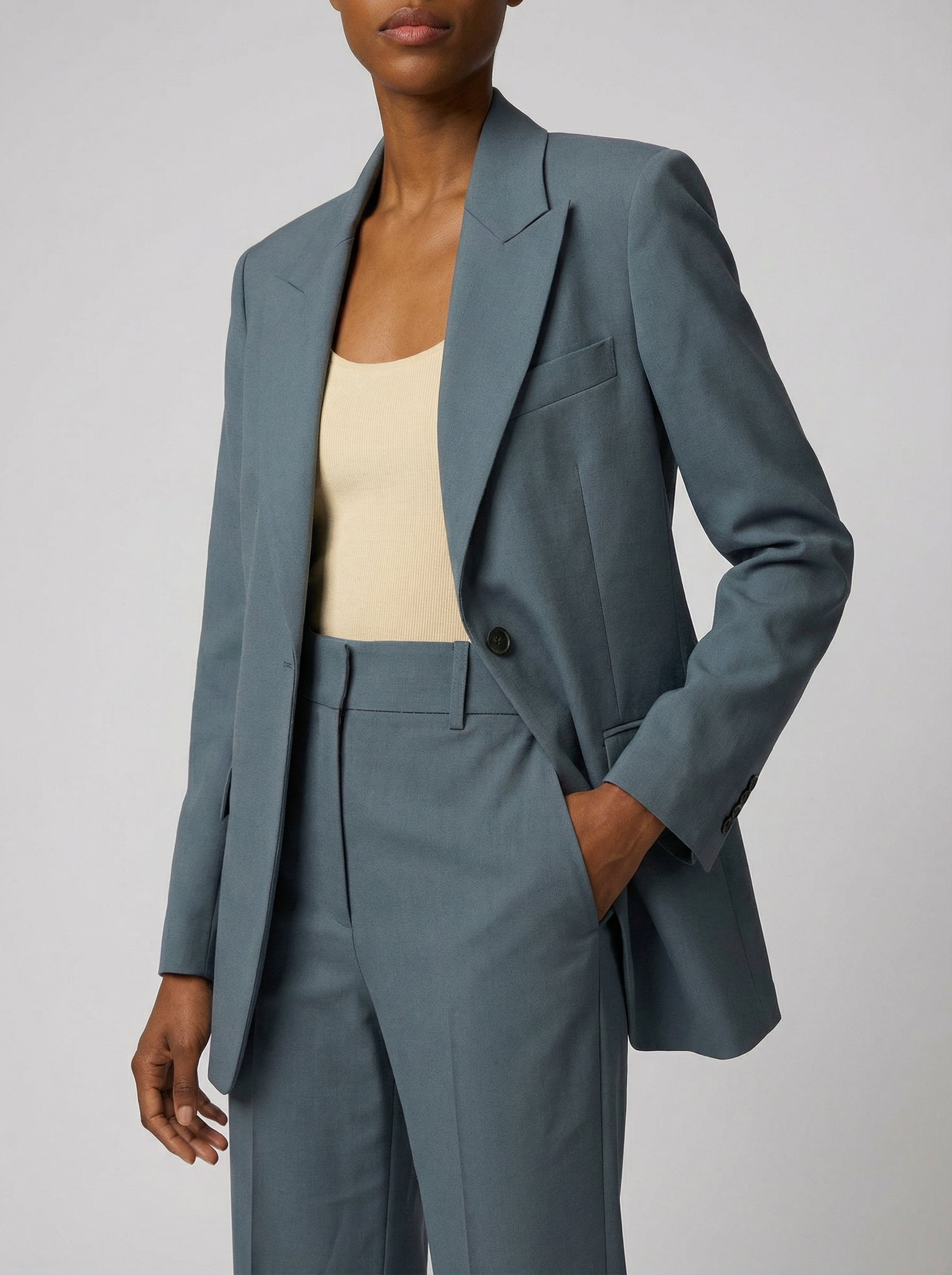 Women's Tailored Slim Blazer & Wide-Leg Trousers Two-Piece Suit